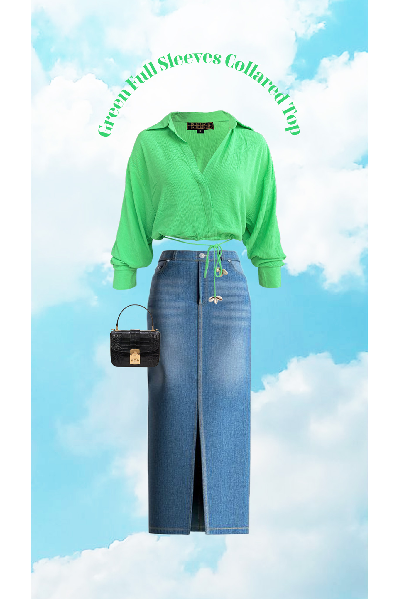 Green Full Sleeves Collared Top